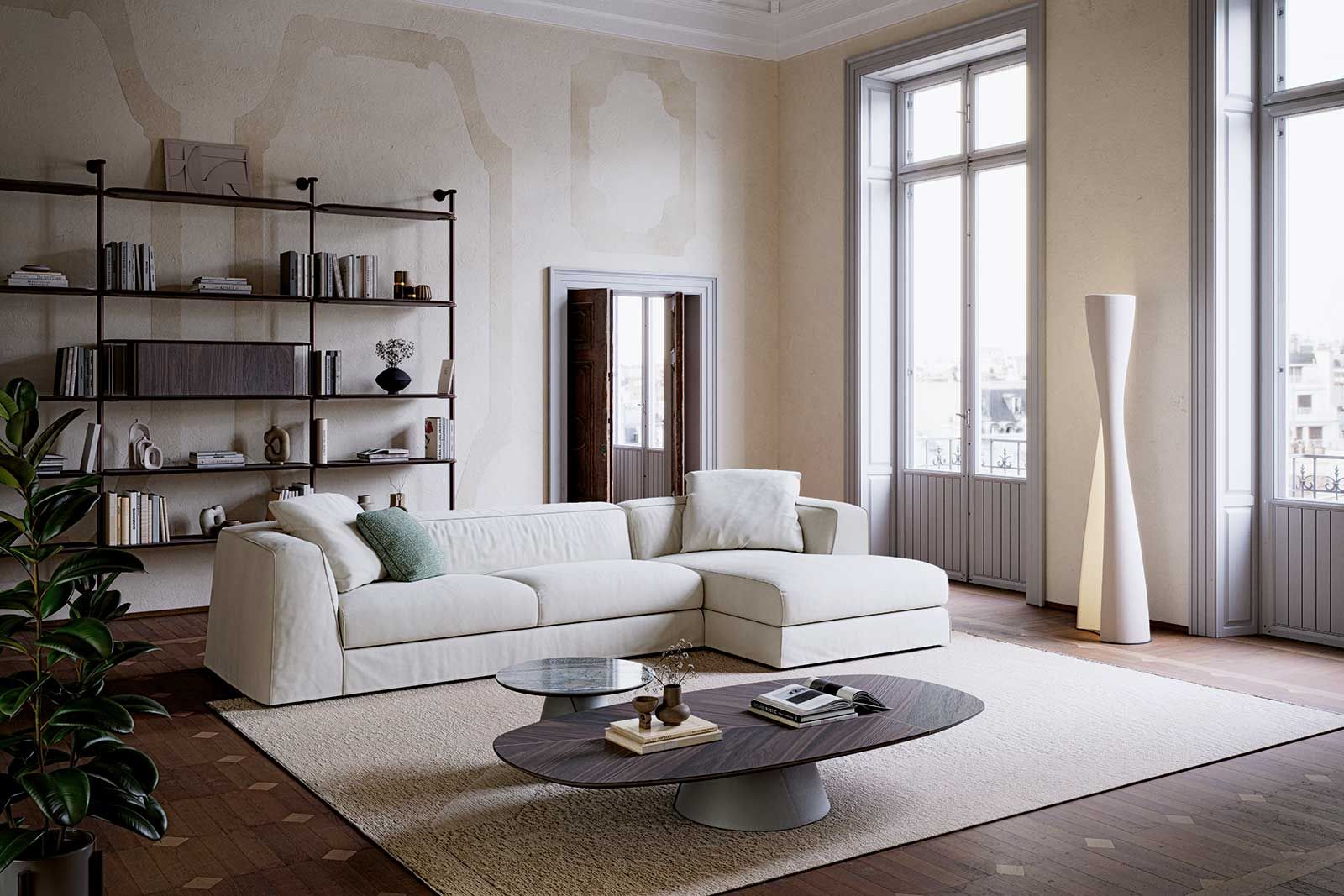 Die kreative Vielfalt der italienischen Marke spiegelt sich in den Neuheiten, die an der diesjährigen Milan Design Week vorgestellt wurden. Darunter das Sofa «Mykonos» von Blus und die Leuchte «Diploma» von Studio Kronos.