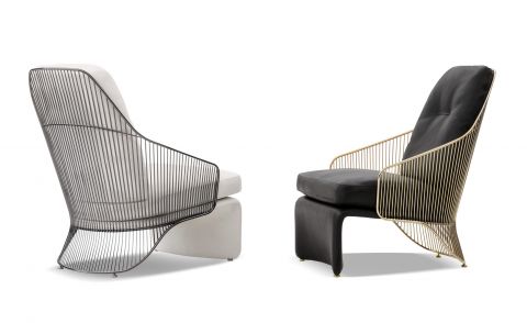 Sessel «Colette» wurde 2017 lanciert und besitzt die Eleganz des Mid-Century-Stils. Die äussere Metallstruktur wird an über dreihundert Stellen verschweisst. 